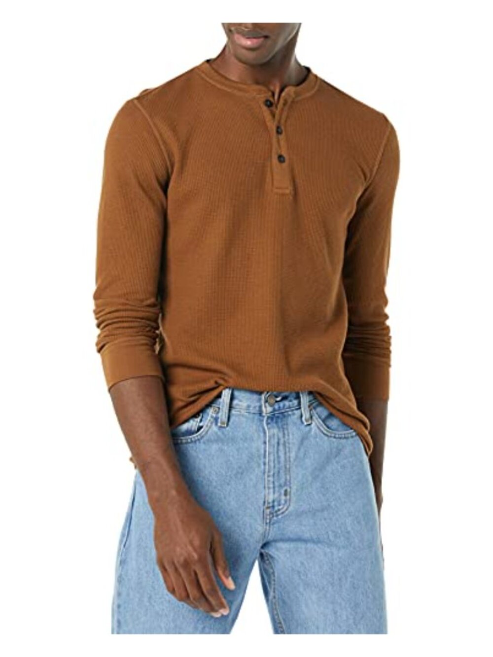 Mens Slim-Fit Long-Sleeve Waffle Henley Shirt Casual Daily
